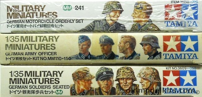 Tamiya 1/35 German Soldiers Seated / German Army Officer / German Motorcycle Orderly Set, 35241 plastic model kit