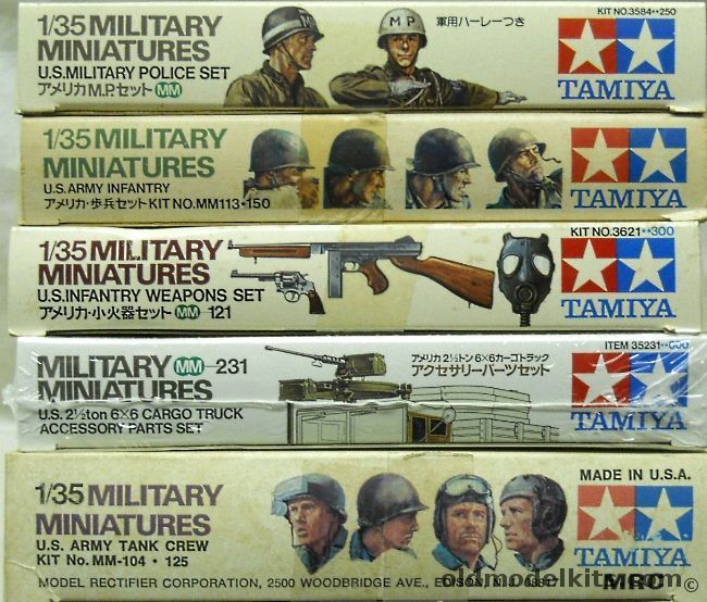 Tamiya 1/35 US Military Police Set / US Army Infantry / US Infantry Weapons Set / US 2 1/2 Ton 6x6 Cargo Truck Accessory Parts Set / US Army Tank Crew, 3584-250 plastic model kit