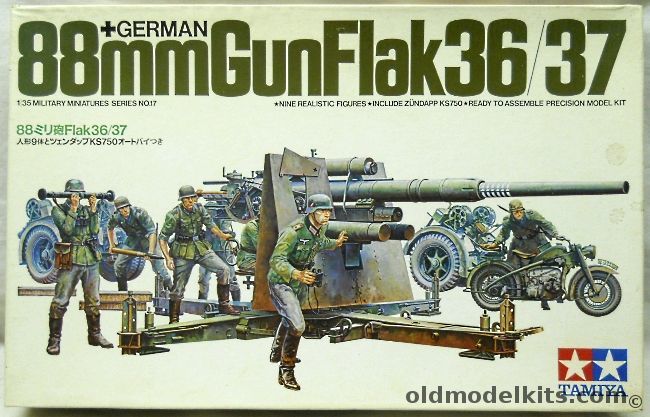 Tamiya 1/35 German 88mm Gun Flak 36/37 - With Zundapp KS750 Motorcycle and Gun Crew, MM117 plastic model kit