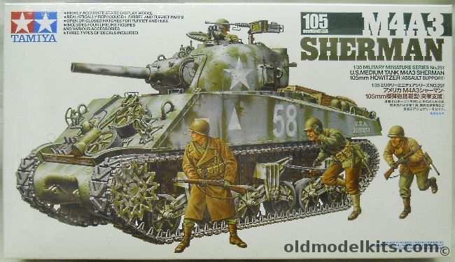 Tamiya 1/35 M4A3 Sherman 105mm Howitzer Tank -  (M-4), 35251 plastic model kit