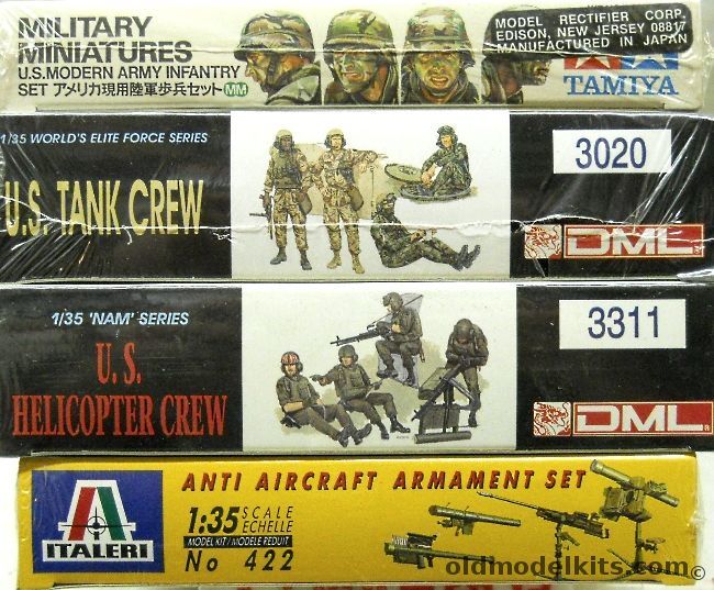 Tamiya 1/35 US Modern Army Infantry / DML US Tank Crew / DML US Helicopter Crew / Italeri Anti-Aircraft Armament Set (Modern), MM plastic model kit