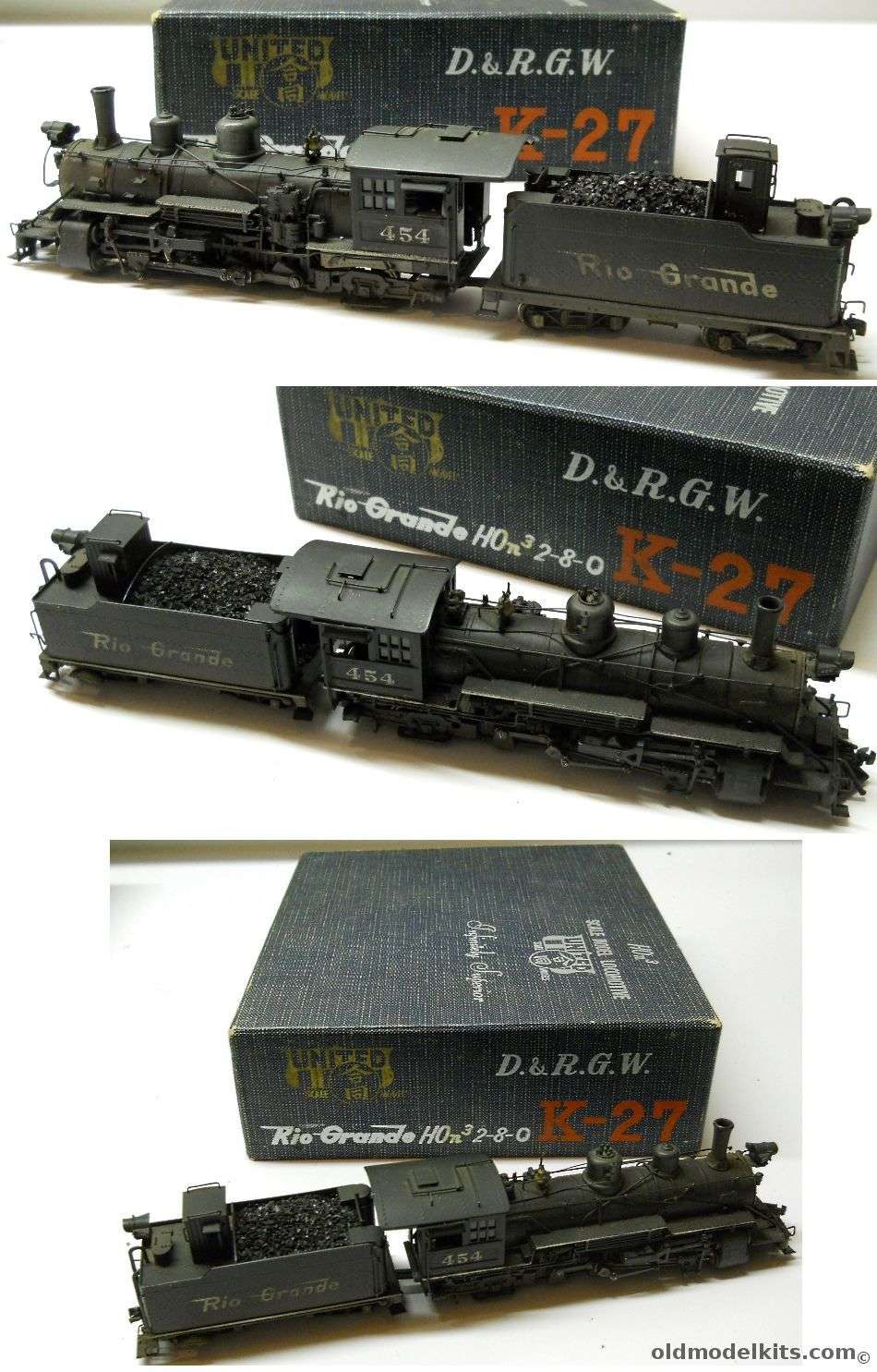 United 1/87 D&RGW Rio Grande 2-8-0 K-27 Brass Locomotive HOn3 Narrow Gauge - Weathered plastic model kit