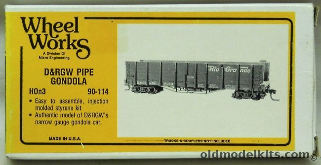 Wheel Works 1/87 D&RGW Pipe Gondola HOn3 Narrow Guage - HO Scale Craftsman Kit, 90-114 plastic model kit