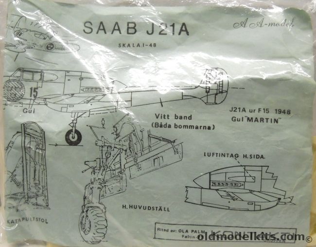 A-Model 1/48 Saab J-21A Fighter - Bagged plastic model kit
