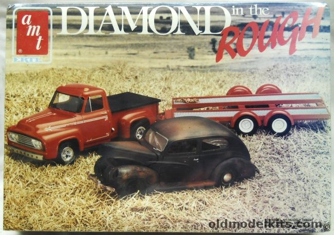 AMT 1/25 Diamond In The Rough - 1953 Ford Pickup With Car Trailer And 1940 Ford Barn Find - Pickup Can Be Built Stock / Custom Or Drag, 6545 plastic model kit