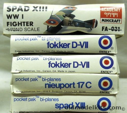 Academy 1/72 SPAD XIII / Entex TWO Fokker D-VII / Entex Nieuport 17C / Entex Spad XIII, FA031 plastic model kit