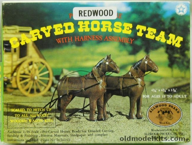 Allwood Brand 1/16 Carved Horse Team with Harness, 5020 plastic model kit