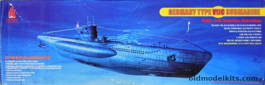 Arkmodel 1/48 German Type VIIC Submarine - (Hooben), C7602K plastic model kit