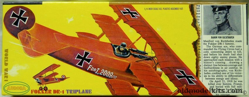 Aurora 1/48 Fokker DR-1 Triplane - Newsprint Issue, 105-100 plastic model kit