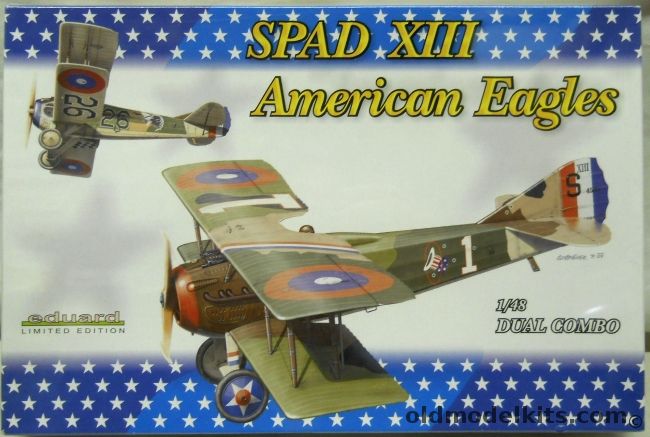 Eduard 1/48 Spad XIII American Eagles Dual Combo - Eddie Rickenbacker 94th Aero Sq / Lt. Jacques M. Swaab 22nd Aero Sq / 1st Lt Gorman deFreest Lrner 103rd Aero Sq / Lt. Frank Luke 27th Aero Sq, 1142 plastic model kit