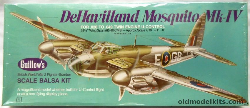 Guillows 1/27 DeHavilland Mosquito Mk.IV - 25.75 Inch Wingspan U-Control or Static Display, 804 plastic model kit