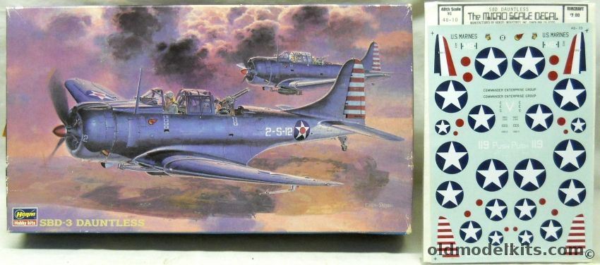 Hasegawa 1/48 Douglas SBD-3 Dauntless With Microscale 48-10 Decal Set - US Navy VS-2 / VS-5 / VS-41, JT19 plastic model kit