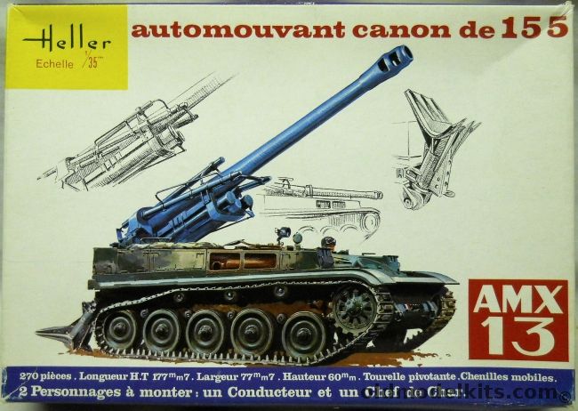 Heller 1/35 AMX 13 Automouvant Canon de 155 mm SP Gun - (Self Propelled 155mm Gun), L782 plastic model kit