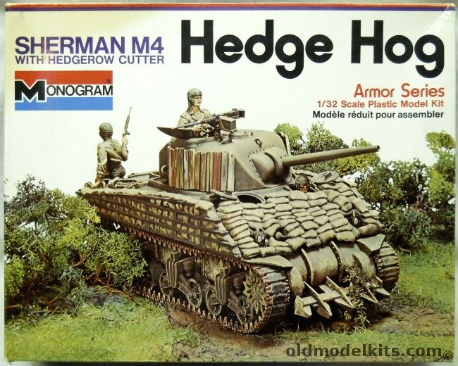 Monogram 1/32 Sherman M4 Hedge Hog Tank with Hedgerow Cutter And Diorama Instruction- White Box Issue, 4201 plastic model kit