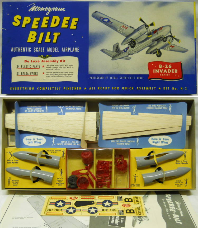 Monogram 1/46 Speedee Bilt B-26 Invader - Wood And Plastic Model Kit, H-2 plastic model kit