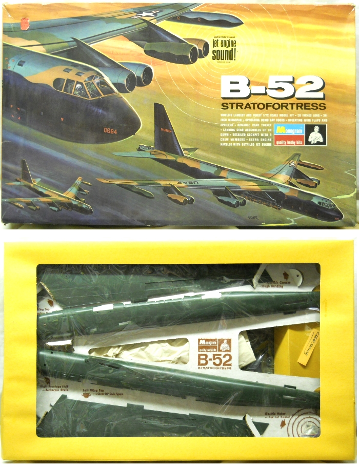 Monogram 1/72 B-52 Stratofortress With Jet Sound - Vietnam Issue - With All Internal Packing Material And Seal Frame, PA215 plastic model kit