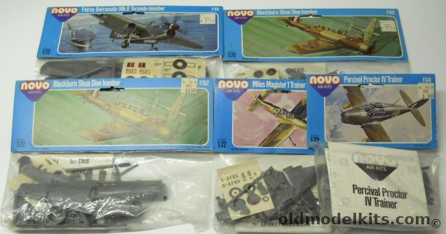 Novo 1/72 Fairy Barracuda / Blackburn Skua (2) / Miles Magister 1 Trainer / Percival Proctor IV Trainer -  (ex Frog) - Bagged, F161 plastic model kit