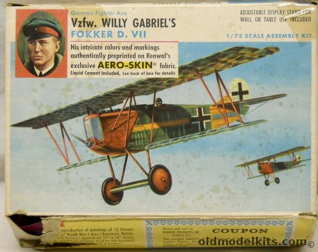 Renwal 1/72 Fokker D-VII Aeroskin - Vzfw. Willy Gabriel's Aircraft, 270-69 plastic model kit