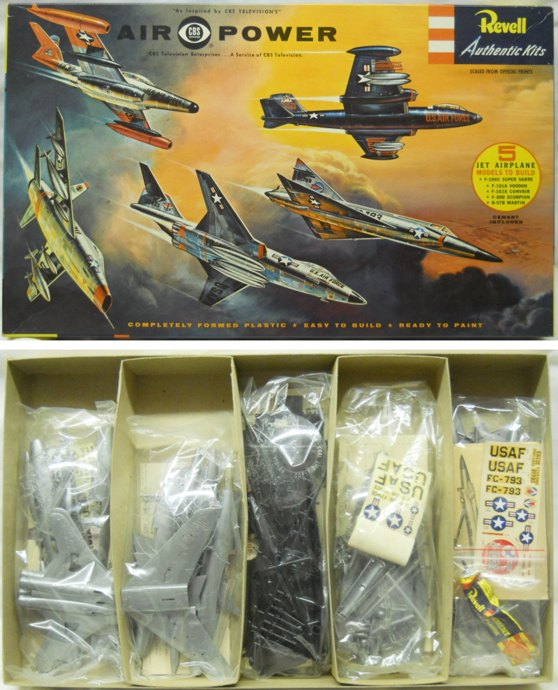 Revell Air Power CBS Gift Set  - F-100C /  F-101A /  F-102  / F-89D / B-57B With S Cement - 'S' Issue, G240-495 plastic model kit