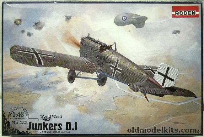 Roden 1/48 Junkers D.I First All Metal Fighter - Western Front Autumn 1918 w/n 5180/18 Or w/n 5187/18 - (D1 / DI), RO433 plastic model kit