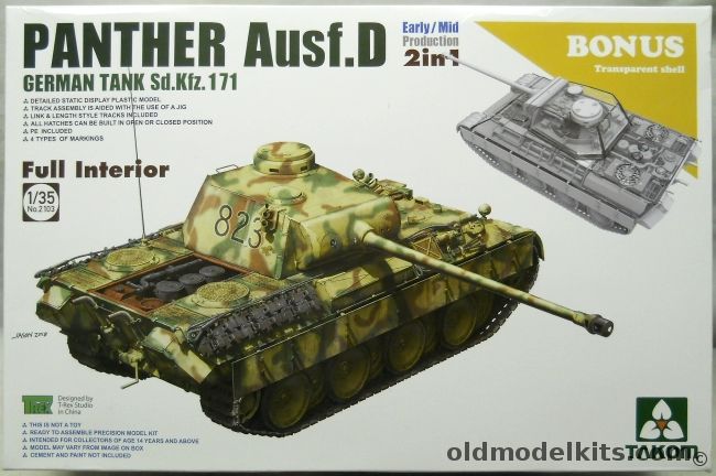 Takom 1/35 Panther Ausf.D Early/Mid Production Sd.Kfz.171 With Full Interior, TAK02103 plastic model kit