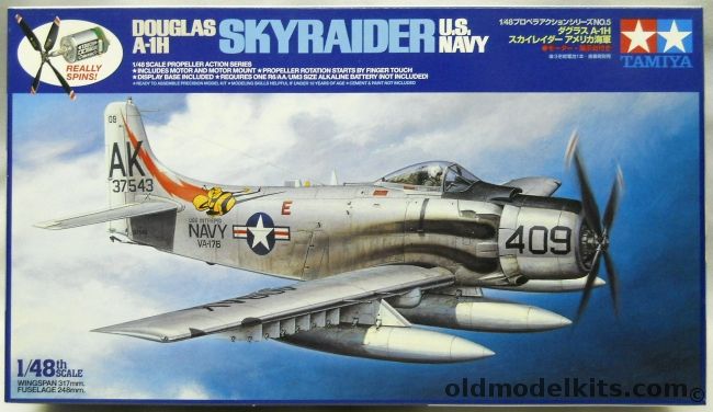 Tamiya 1/48 Douglas A-1H Skyraider Motorized - US Navy VA-176 USS Intrepid /  VA-52 Knight Riders USS Ticonderoga / VA-25 The Fists of the Fleet USS Midway, 61505 plastic model kit