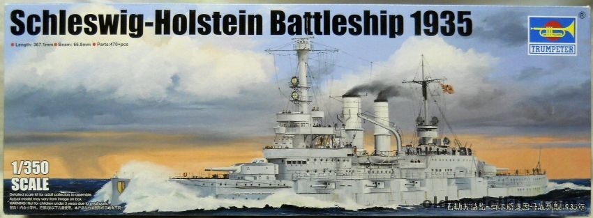 Trumpeter 1/350 Schleswig-Holstein Battleship 1935 With Master Model Gun Barrel Set, 05354 plastic model kit