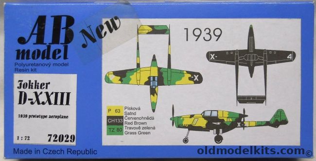 AB Model 1/72 Fokker D-XXIII 1939 Prototype Aircraft, 72029 plastic model kit