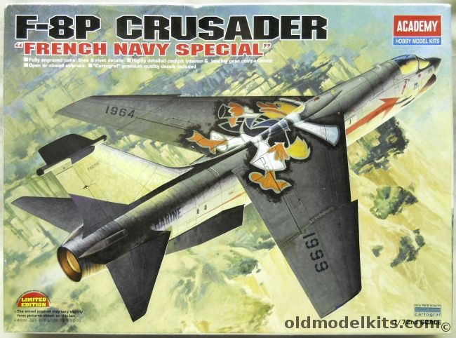 Academy 1/72 F-8P Crusader French Navy Special - 1999 Last Flight (boxart) No11 of 12f Squadron / No.8 of 12f Landivisiau 1981 / No.35 of 12f Squadron Last Cruise 1999 / No.3 of 12f 50th Aniversary Of D-Day Landings June 1994, 12407 plastic model kit