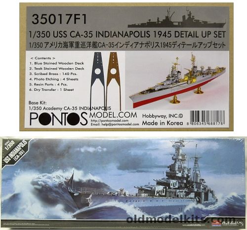 Academy 1/350 USS Indianapolis CA35 Heavy Cruiser With Pontos Detail Up Set, 14107 plastic model kit