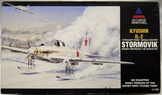 Accurate Miniatures 1/48 Ilyushin IL-2 Stormovik - Straight Wing Single Seat Ski-Equipped  Soviet WWI Flying Tank - Leningrad Front Winter 1942, 3409 plastic model kit