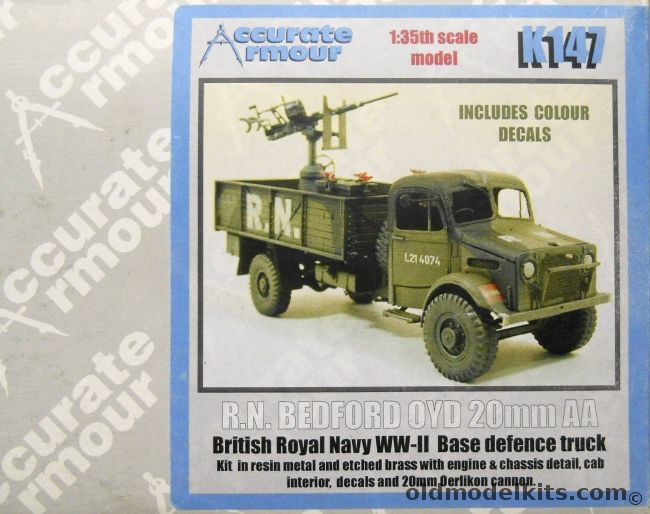 Accurate Armour 1/35 R.N. Bedford OYD 20mm AA - British Royal Navy WWII Base Defense Truck, K147 plastic model kit