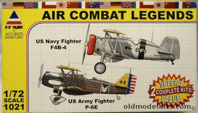 Accurate Miniatures 1/72 Air Combat Legends Boeing F4B-4 And Curtiss P-6E - With Cardstock Aircraft Carrier and Airfield Display Bases - (ex Monogram), 1021 plastic model kit