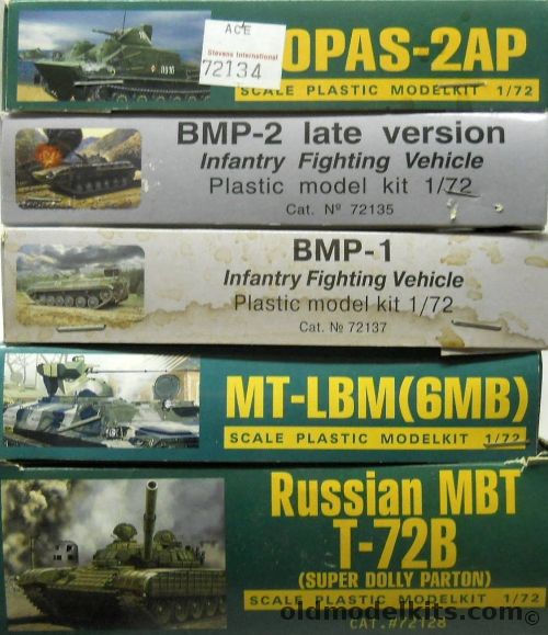 Ace 1/72 TOPAS-2AP Transporter / BMP-2 Late Version IFV / BMP-1 IFV / MT-LBM (6MB) Armored Transporter / T-72B MBT, 72134 plastic model kit