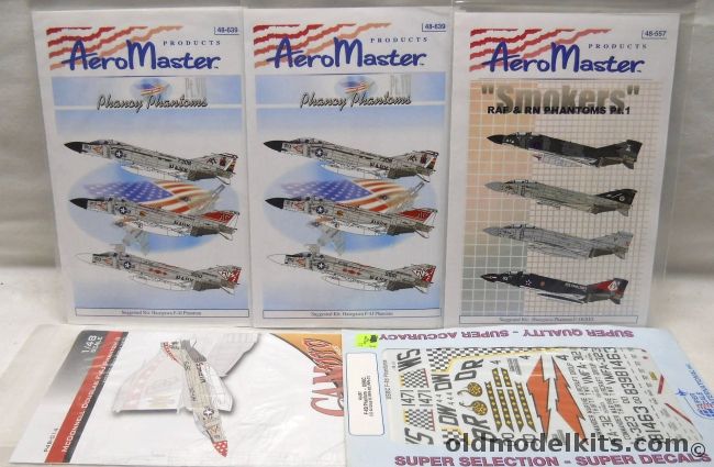 Aeromaster 1/72 TWO Phancy Phantoms / Aeromaster 48-557 Smokers RAF and Royal Navy Phantoms Pt.1 / CAMpro P48-014 F-4J Phantom II VMFA-235 Death Angels 1970 / Super Scale 48-087 F-4B Phantom II USMC CO Air Group 32 / VMFA-323 / VMFA-312, 48-639 plastic model kit