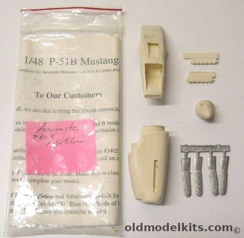 Aeromaster 1/48 P-51B Mustang Conversion Kit - For Accurate Miniatures P-51A Base Kit - Bagged, 608 plastic model kit