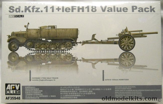 AFV Club 1/35 Sd.Kfz.11 Plus leFH18 Value Pack - Three Ton German Half Track And 105mm Howitzer, AF35S48 plastic model kit