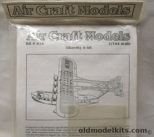 Air Craft Models 1/44 Sikorsky S-40 - Pan Am Clipper - Bagged, 415 plastic model kit