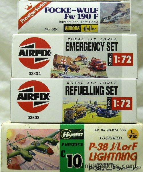 Airfix 1/72 Emergency Set / Refuelling Set / Aurora-Heller FW-190F / TWO Hasegawa  P-38 J/L/F Lighting, 03304 plastic model kit