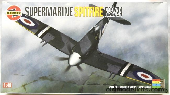 Airfix 1/48 Supermarine Spitfire F22/24 - No. 80 Sq RAF Kai Tak Hong Kong 1952 / 73 Sq RAF Ta Kali Malta 1948 / 603 Sq Royal Aux AF Turnhouse UK 1951, 07105 plastic model kit