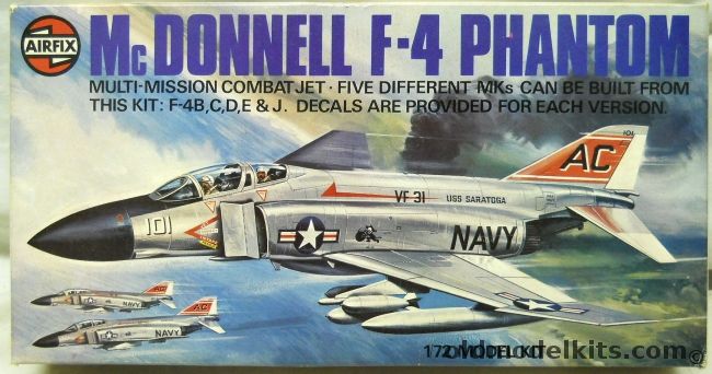 Airfix 1/72 McDonnell F-4B Phantom - Builds F-4C / F-4D / F-4E / F-4J  Variants - USS Saratoga and More, 4013 plastic model kit