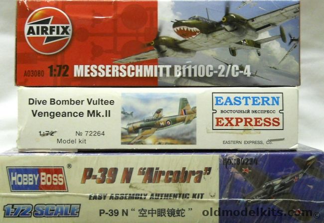 Hasegawa 1/72 Messerschmitt Bf-110 C-2/C-4 / Eastern Express Vultee Vengeance Mk.II / Hobby Boss P-39N Airacobra, A03080 plastic model kit
