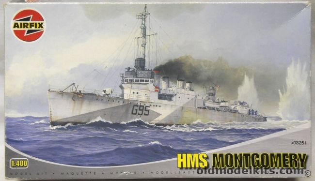 Airfix 1/400 HMS Montgomery G95 Destroyer - Lend Lease Four Piper ex DD75 USS Wickes, A03251 plastic model kit