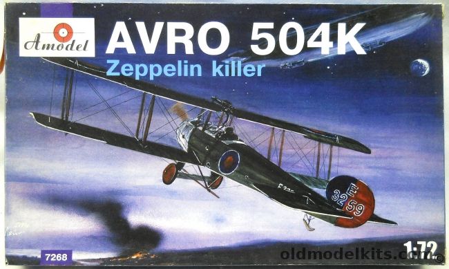 Amodel 1/72 TWO Avro 504K Zeppelin Killer - 1916 Night Fighter, 7268 plastic model kit
