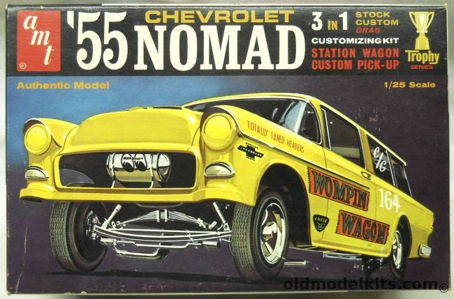 AMT 1/25 1955 Chevrolet Nomad 3 In 1 - Trophy Series - Sock / Drag Racing Wompin Wagon / Custom Pickup Truck, 2755-200 plastic model kit
