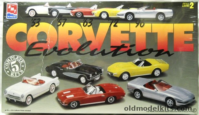 AMT 1/25 Corvette Evolution 5 Model Set 1953 Chevrolet Corvette / 1957 Corvette / 1963 Corvette / 1972 Corvette / 1996 Corvette, 8092 plastic model kit