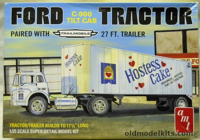 AMT 1/25 Ford C-900 Tilt-Cab Tractor and Trailmobile 27 Foot Trailer Hostess Cake, AMT1221-06 plastic model kit