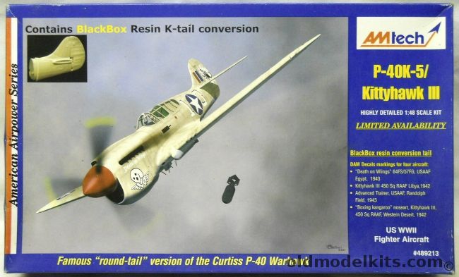 Amtech 1/48 Curtiss P-40 K-5 KittyHawk III - USAAF 64th FS 57th FG Egypt Late 1942 / RAAF Australia No 450 Sq Libya 1942 / (P40K5), 489213 plastic model kit