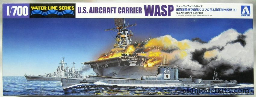 Aoshima 1/700 USS Wasp CV-7 Aircraft Carrier And Japanese Submarine I-19, 010303 plastic model kit