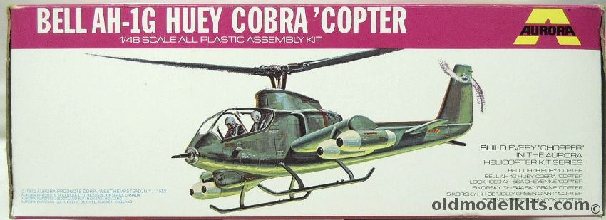 Aurora 1/48 Bell AH-1G Huey Cobra - Assault Helicopter - Rectangle Box Issue, 501 plastic model kit